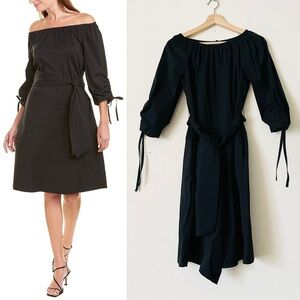 Lafayette 148 New York SMALL Keene off the shoulder black tie knee length dress